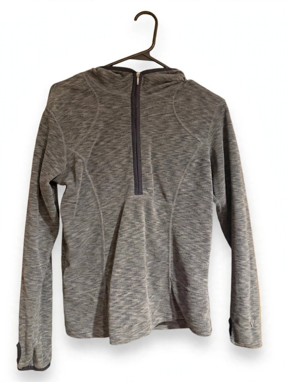 Gray Heather Half Zip Fleece Hoodie Thumbholes